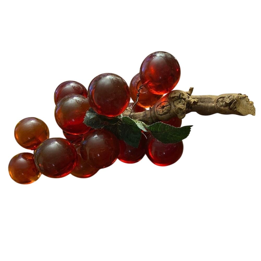 FAIR Vintage Lucite LARGE 12" Grape Cluster Amber Orange Driftwood Retro Decor